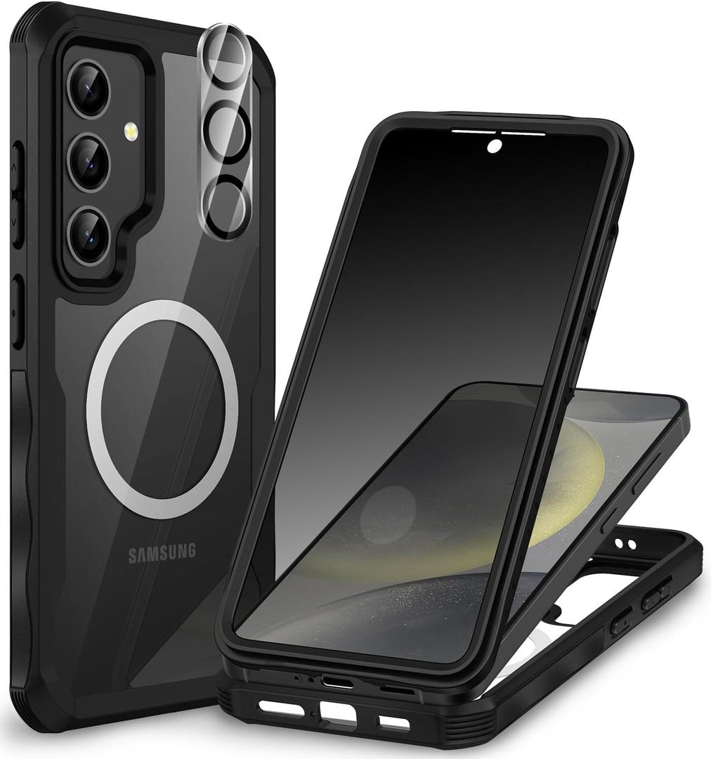 CENHUFO Magnetic for Samsung Galaxy S24 Case, Privacy Phone Cover with Built-in Anti Peep Privacy Screen Protector and HD Camera Lens Protective, Full Body Shockproof Double Sided Bumper - Black