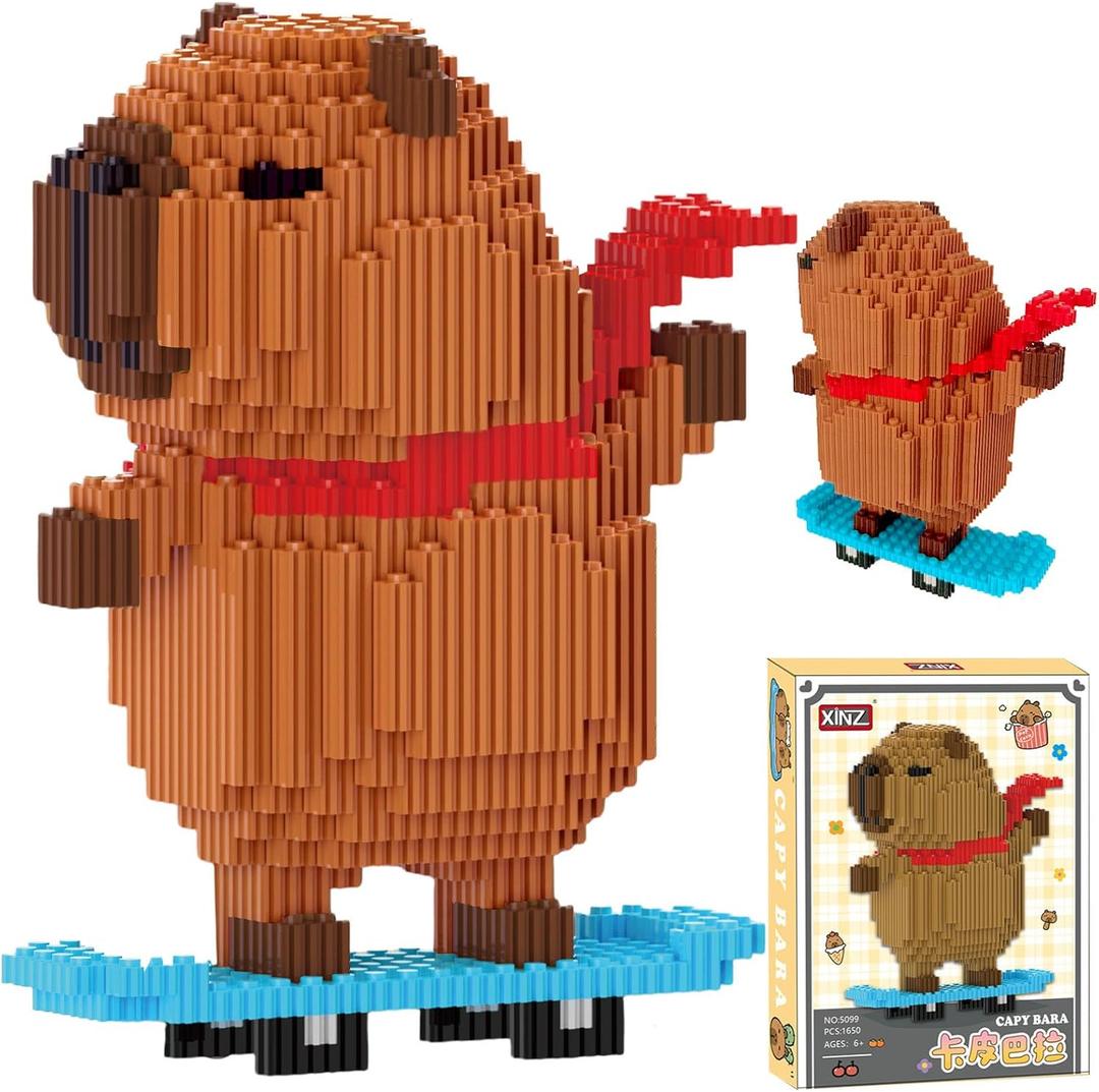 Toynificent Capybara Building Blocks, 1650 PCS Capybara Mini Building Block Sets, Capibara Micro Building Blocks with Skateboard, Party Favors Birthday Gifts for Adults