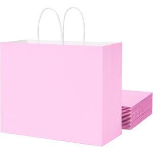 SUNCOLOR Paper Gift Bags with Handles, Pink, 13x10x5.5 Inch, Large Size, 25 Pack, for Birthday, Wedding, Shopping