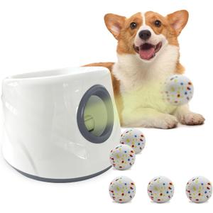 Automatic Ball Launcher for Dogs The Upgraded Ball Thrower Adjustable Distance 20-45ft Including 6 PCS 2.3-inch Sized ETPU Balls, Interactive Dog Toys Suitable for  Dogs