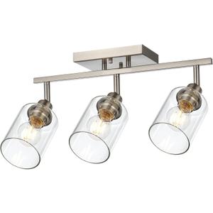 VINLUZ 3 Light Bathroom Vanity Light Fixture with Clear Glass Shade,Brushed Nickel Multi-Directional Rotating Metal Ceiling Spotlight Fixture with Adjustable Track Heads