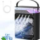 Portable air Conditioners, Personal Cooling Fan with 120 Oscillation, 3 Wind Speed & 4 Sprays, 2/4/6/8H Timer, Multi-Color Light, 3 in 1 Desktop Mini AC Unit for Car, Bedroom and Camping(Black)