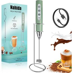 Nahida Rechargeable Milk Frother Wand for Coffee Include Stand - Granite