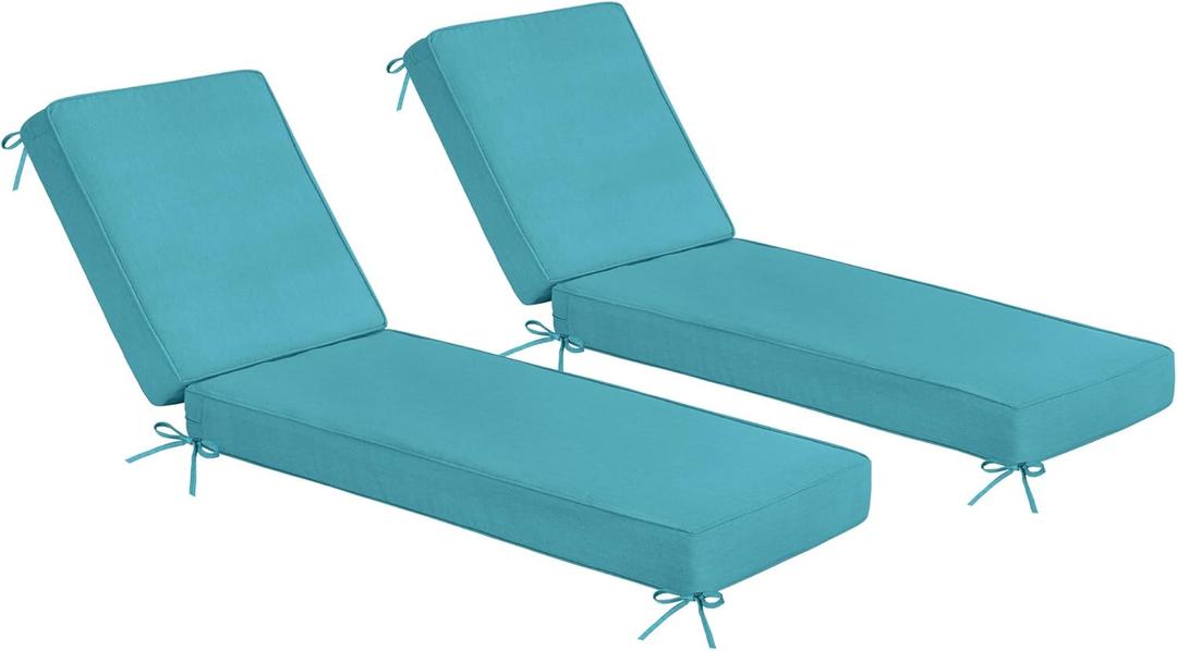 Sundale Outdoor Olefin Chaise Lounge Cushion Set of 2, Water-Resistant Patio Lounge Chair Cushion, Thick Lounger Pad with 8 Straps Teal, 80 x 26 x 4 Inches