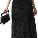 GothDark Women's Wedding Guest Floral Print Vintage Goth Dress Mesh Spliced Double-Layered Irregular Hemline Midi Dresses (All Black) Small