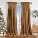 Benedeco Camel Velvet Curtains for Bedroom Window, Super Soft Luxury Drapes, Room Darkening Thermal Insulated Rod Pocket Curtain for Living Room, W52 by L84 inches, 2 Panels