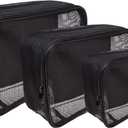 SHANY Assorted Size Cosmetics Travel Bag - Black Mesh Make Up Bag/Organizer - 3PC set (3 Count (Pack of 1))