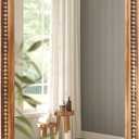 ULIKE Rectangular Wood Mirror with Natural Wooden Bead Frame, 24x36 Inch Rustic Farmhouse Wall Mirror for Bathroom Nursery Bedroom Living Room Brown