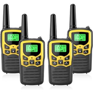 Walkie Talkies with 22 FRS Channels, MOICO Walkie Talkies for Adults with LED Flashlight VOX Scan LCD Display, Long Range Family Walkie Talkie for Hiking Camping Trip (Yellow, 4 Pack)