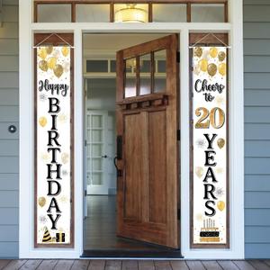 LASKYER Happy 20th Birthday Decorations, 20th Gold Balloon Birthday Theme Door Hanging Banner Sign, Cheers to Twenty Years Old Bday Party Supplies