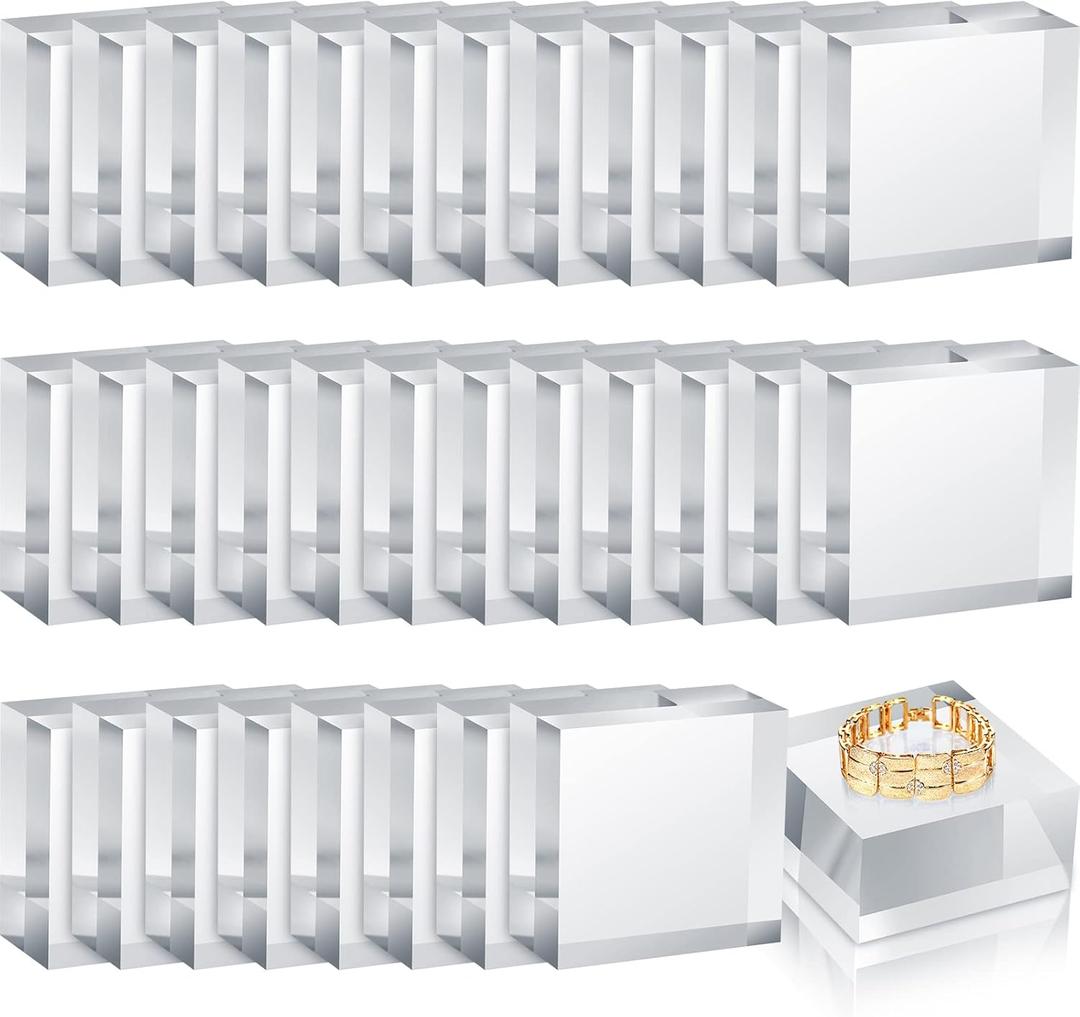 Kigeli 32 Pcs 2 x 2 x 1 Inch Clear Square Display Block Acrylic Polished Acrylic Cube Jewelry Display Holder Base Stands
