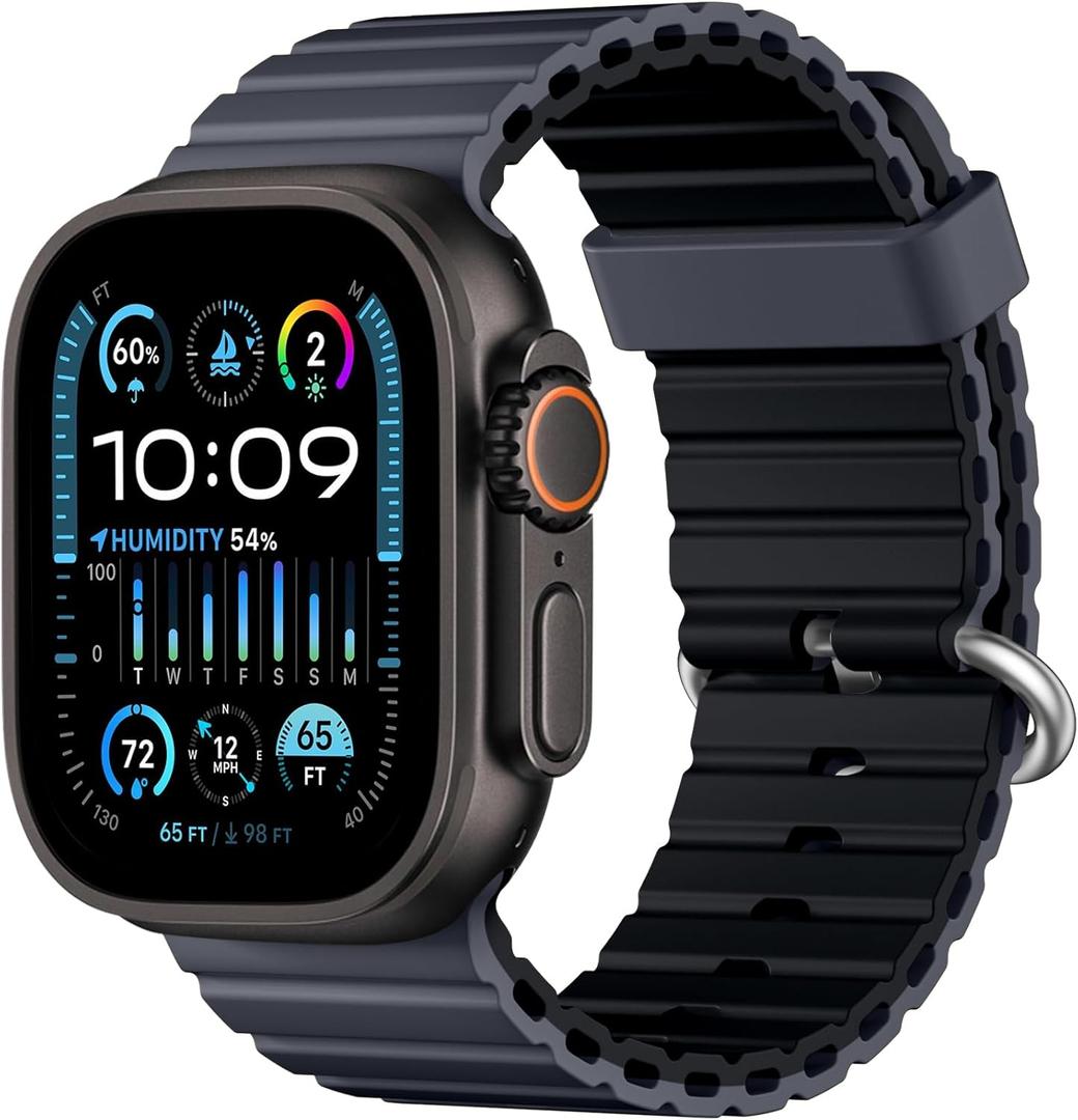 DaQin Ocean Band for Apple Watch Ultra 3/Ultra 2/Ultra 49mm 46mm 45mm 44mm 42mm Men, Soft Silicone Breathable Waterproof Sport Wristband Strap for iWatch Series 11 10 9 8 7 6 5 4 SE 3 2 1 (Anthracite/Black)