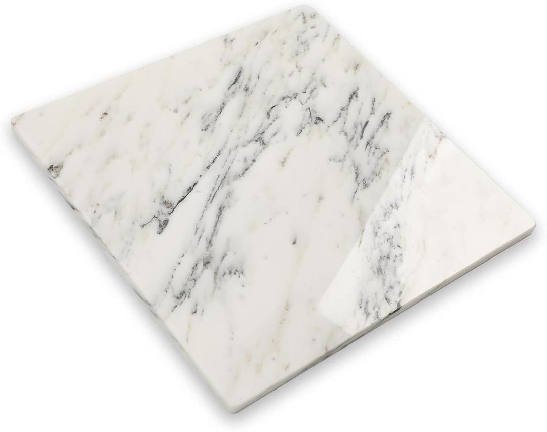 Diflart Natural Marble Stone Cutting Board for Kitchen, 16x16 Inch, Ink White, Marble Slab Pastry Board Large with Non-Slip Feet for Baking, Cheese, CharcuterieChocolate, Pack of 1 Piece