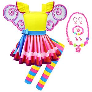 Akokvlar Fancy Fairy Costume for Girls Halloween Dress with Butterfly Wings Leggings (3T, Yellow)