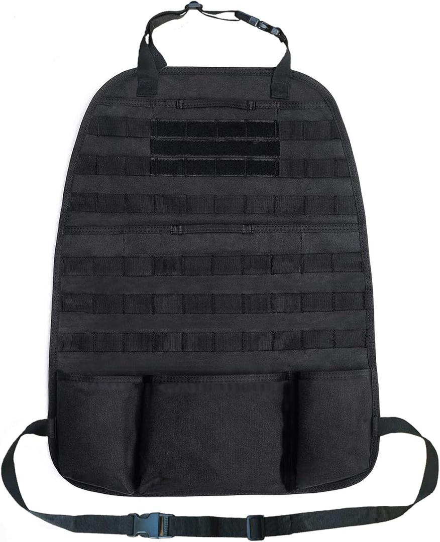 Car Seat Back Organizer Tactical MOLLE Panel Back Seat Storage Bag Universal Car Seat Cover Protector (Black)