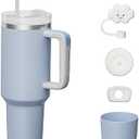 KISSKIND 40 oz Tumbler with Handle and Straw Lid Leak-proof Silicone Boot Straw Cover Cap Travel Coffee Mug Stainless Steel Water Bottle Insulated Cup for Hot Cold Beverages