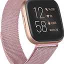 Metal Bands Compatible with Fitbit Versa 2 & Fitbit Versa & Fitbit Versa Lite Edition Band, Stainless Steel Loop Metal Mesh Replacement Sport Strap Bracelet Wristbands for Women Men