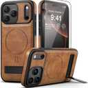 Magnetic for iPhone 17 Pro Max Leather Case with Stand, [Compatible with Magsafe] Protective Slim Kickstand Phone Cover for iPhone 17 Pro Max，Brown
