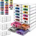 18 Pack Crayon Organizer for Classroom Stackable Crayon Storage Drawers with 24 Stickers Plastic Desktop Pen Art Craft Organization and Makeup Organizer for Classroom Stationery Office
