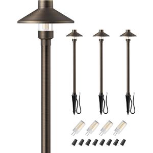 EDISHINE Solid Brass Low Voltage Landscape Lighting with G4 Bulbs 4 Pack, 22" Tall
