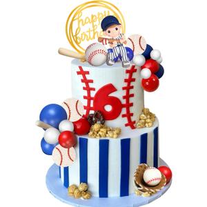 Baseball Cake Toppers Sports Cake Decorations with Red Blue White Ball for Sport Theme Birthday Supplies (Baseball)