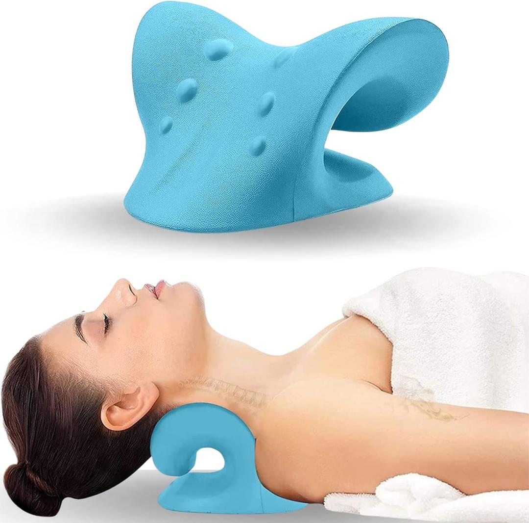 Neck Hump Corrector, Neck Stretcher Cervical Traction for Muscle Relax, Cervical Traction Device for TMJ Pain Relief, Spine Corrector, Shoulder Relief Device (Blue)