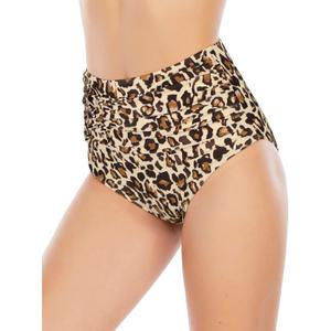 American Trends High Waisted Bikini Bottoms Ruched Tummy Control Swim Bottom Bathing Suits for Women (Beige)