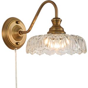 HDDFL Vintage Plug in Wall Scone Bedside Wall Lamp Plug Corded Matte Brass Bedroom Light Fixtures in Door Lighting Fixture for Living Room Hallway Corridor (plug 9.8in)