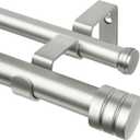 TONIAL1 Inch Double Curtain Rods for Windows 66 to 120 Inches (6-12ft), Heavy Duty Decorative Drapery Rod for 32 to 144 Inches (5.75-11.7ft) with Classic Cap Finial, Antique Silver