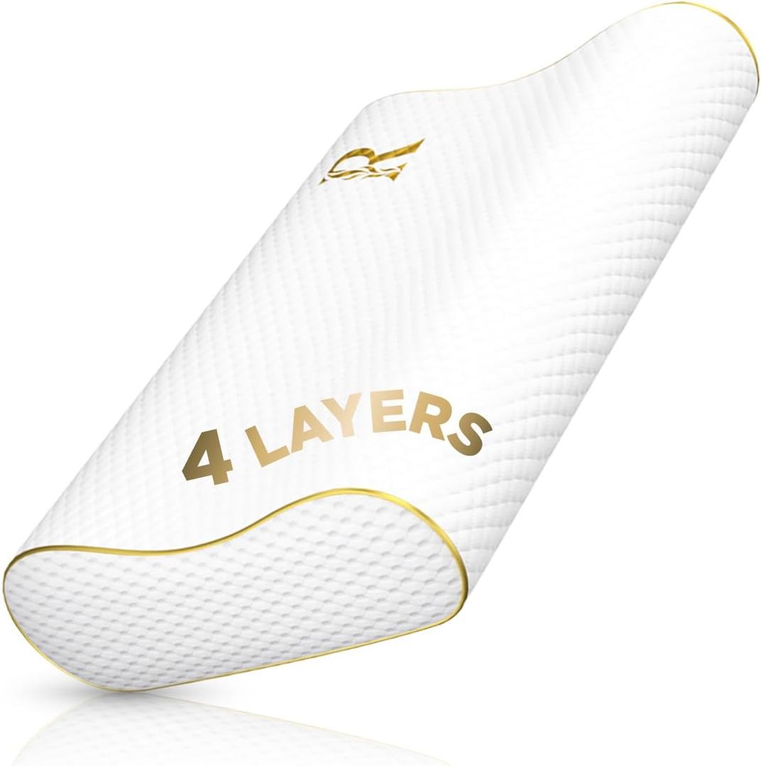 Memory Foam Pillow, Cervical Pillow, 4-Layer Queen, Contour Pillow, Side Sleeper, Neck Support, Pillow for Neck Pain, CertiPUR-US