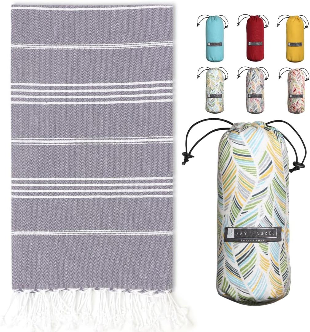 BAY LAUREL Turkish Beach Towel with Travel Bag 39 x 71 Quick Dry Sand Free Lightweight Large Oversized Towels Light (Lava With Yellow Floral Bag)