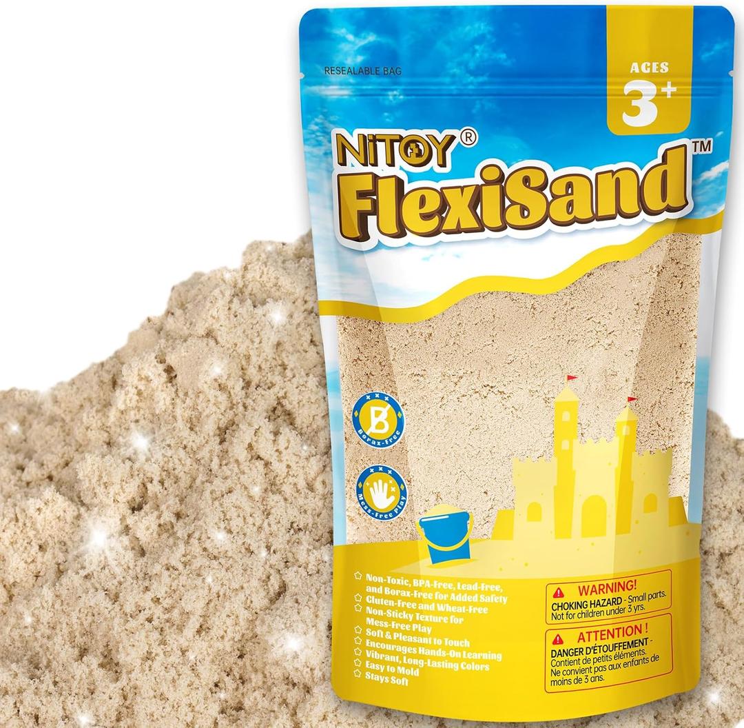 NiToy FlexiSand 2.2Lbs Play Sand, Never Dries Out-Fun for 3 Years and up Kids Bulk Refill for Sensory Sand Box Toys, Ideal for Shaping, Squeezing and Molding (Orignial Color)