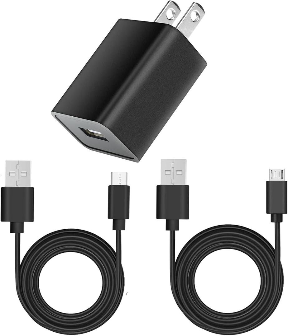 5V 2A Power Adapter, 10W USB Wall Charger, with USB Type C and Micro USB Port Cables, Compatible with DC 5 Volt Kindle, Speaker, Headphones, Samsung Galaxy Phones, Android, Tablets, TV Remotes & More.