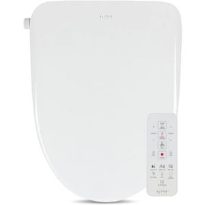 ALPHA BIDET UX Pearl Bidet Toilet Seat in Elongated White | Ultra Low Profile | Endless Warm Water | Arced Stainless Steel Nozzle | LED Nightlight | Dryer | Deodorizer