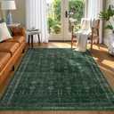 Moynesa Green 8x10 Living Room Rug, Vintage Washable Area Rug for Bedroom Dining Room Office, Low Pile Soft Non-Slip Retro Accent Carpets for Kitchen Indoor Nursery