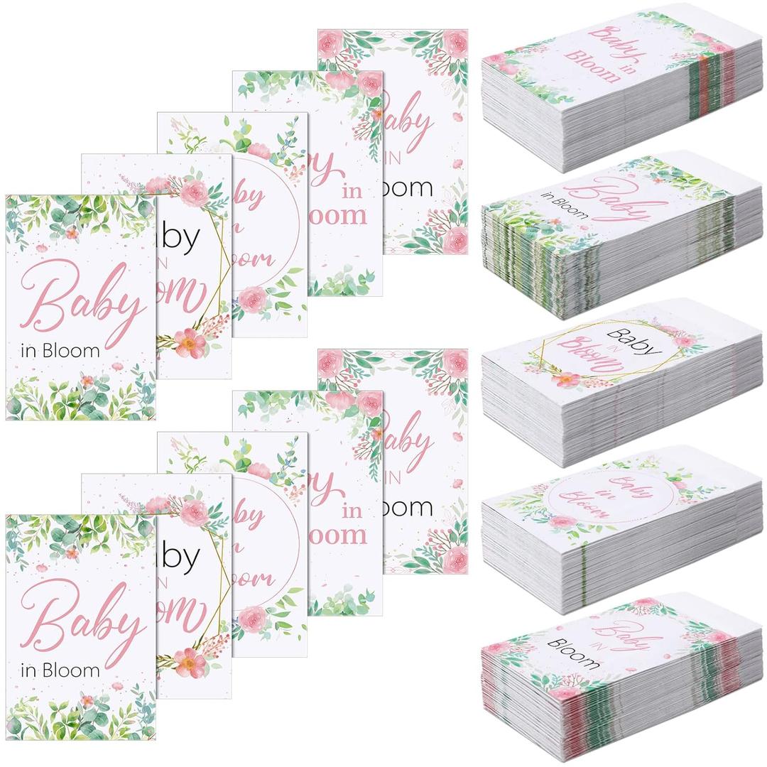 Eaasty 150 Pcs Baby Shower Seed Packet Baby in Bloom Pink Floral Accents and Greenery Self Adhesive Seed Packets Pink Seed Packets for Guests Pink Floral Seed Packets for Baby Shower, Seed Not Include