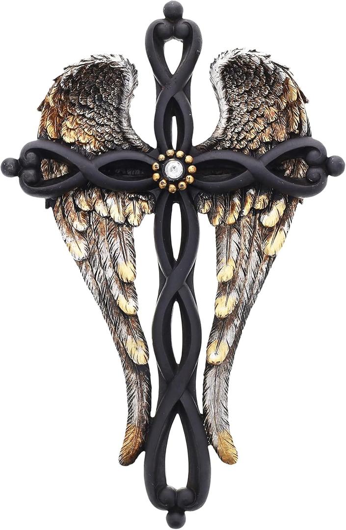 Top Brass Angel Wings Wall Cross - Spiritual Jesus Art Sculpture