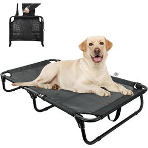 Foldable Elevated Dog Bed for Large Pet, No-Assembly-Need Folding Raised Dog Bed, Waterproof Outdoor Dogs Cot Cooling Pet Hammock Beds with Breathable Mesh, Chew-Proof, Black (43"L x 7"W x 23"H)