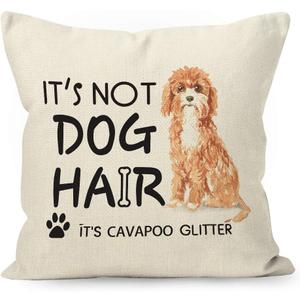 Cavapoo Dog Gifts Cotton Linen Throw Pillow Cover, Funny Cavapoo Gifts for Women Dog Lovers Mom, Its Not Dogs Hair Its Dogs Glitter for Home Room Bed Sofa Decorations Decor (18 x 18 Inch)