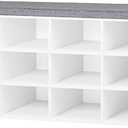 DINZI LVJ Shoe Storage Bench with Cushion, Cubby Shoe Rack with 12 Cubbies, Adjustable Shelves, Multifunctional Shoe Organizer Bench for Entryway, Mudroom, Hallway, Closet and Garage, White