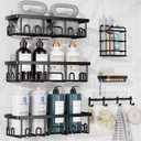 Veken Shower Caddy 6-Pack with Hooks, Bathroom Organizers & Storage, Black