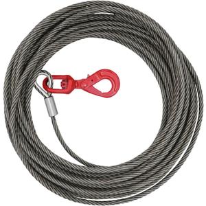 Carbon Steel Winch Cable,18100 lbs Breaking Strength, 7/16 Inch x 100 Feet Heavy Duty Towing Cable with 360 Swivel Self Locking Hook Universal Fit for Winch Operations, Lifting, Towing (Grey + Red)