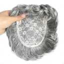 Natural Curly Human Hair Topper 13x13cm Clip in Wavy Replacement Wiglet Short Hair Topper for Women with Thinning Hair Silver Grey Color