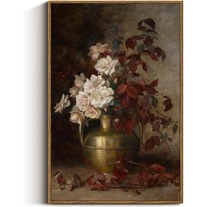VIYYIEA Vintage Floral Large Framed Wall Art, Rose Bouquet Flower Paintings Decor Aesthetic, 24x36 Inch Canvas Print Artwork, Still Life Retro Wall Pictures for Bedroom Living Room