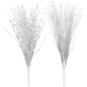 SLKING STORE SLK 16-Pack Artificial Glitter Berry Stem Ornaments, Christmas Decorative Glittery Twigs, Picks, Branches for Tree, Wreath, Small Vase, Halloween Party (Silver)
