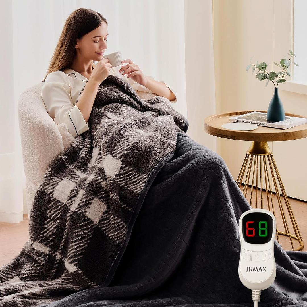 Heated Electric Blanket Throw Size - 50"x60" Flannel Heating Blanket with 10 Heating Levels & 5 Time Settings Over-Heat Protection, Winter Warmer for Adults with ETL CertificationGrey