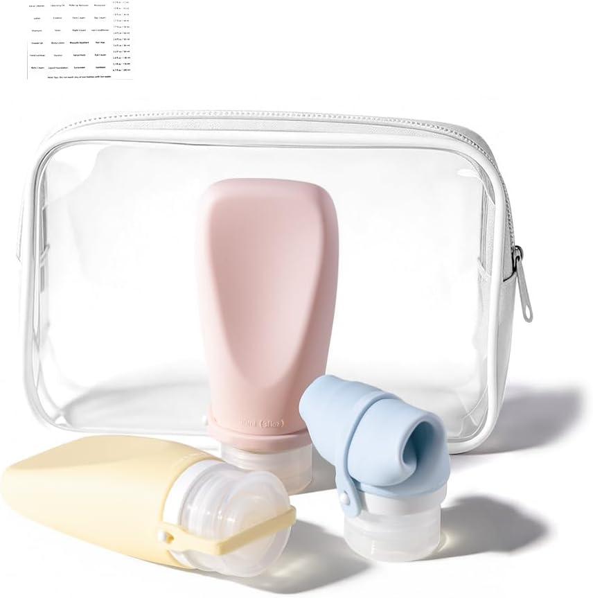 Travel Bottles for Toiletries, TSA Approved 3oz Container, High-Effeiciency Leak-Proof Ultrasonic Technology, Silicone Refillable Squeezable Travel Accessories for Shampoo Conditioner Lotion (3 Pcs)