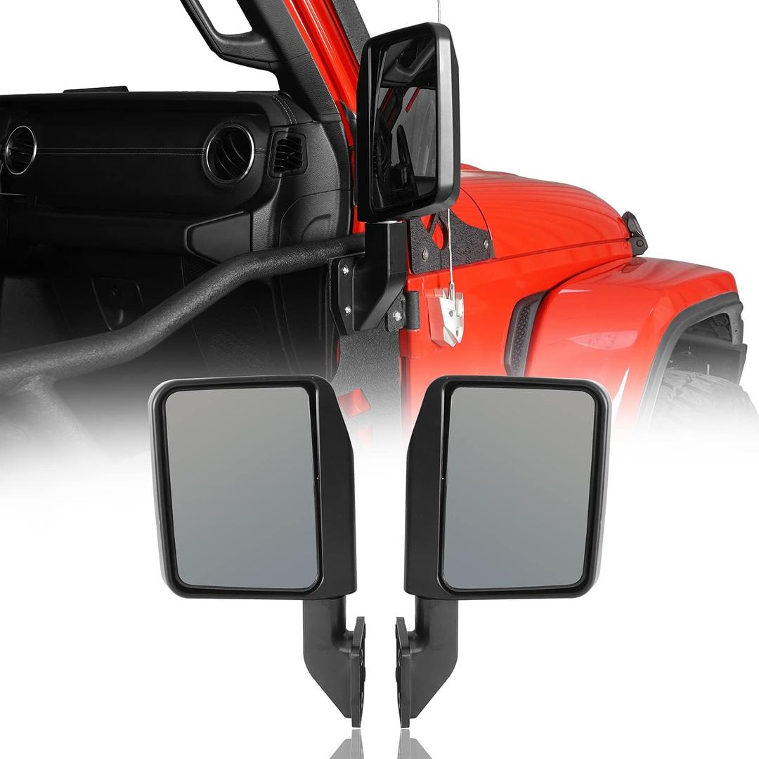 Hooke Road for Jeep Side View Mirrors Fits Hooke Road Half Doors for 2007-2025 Jeep Wrangler JK JL Gladiator JT - 1 Pair, Black