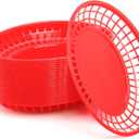 Kingrol 24 Large Fast Food Baskets, 11.8 x 8.75 x 1.75 Inch, Red - Oval Plastic Food Serving Baskets for Restaurant, Home Kitchen, Office, Party, Picnic