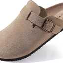 KIDMI Women's Suede Clogs Leather Mules Cork Footbed Sandals Potato Shoes with Arch Support (8.5, Taupe)